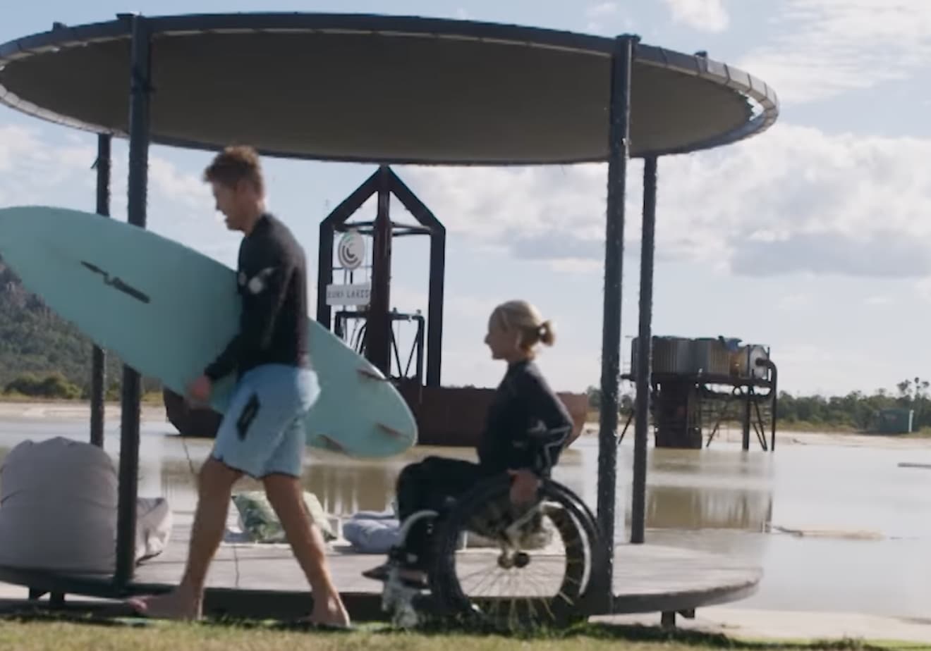 Dr. Chris Brown surfs at the lake with Sam Bloom on Channel 10's 'the Living Room' 